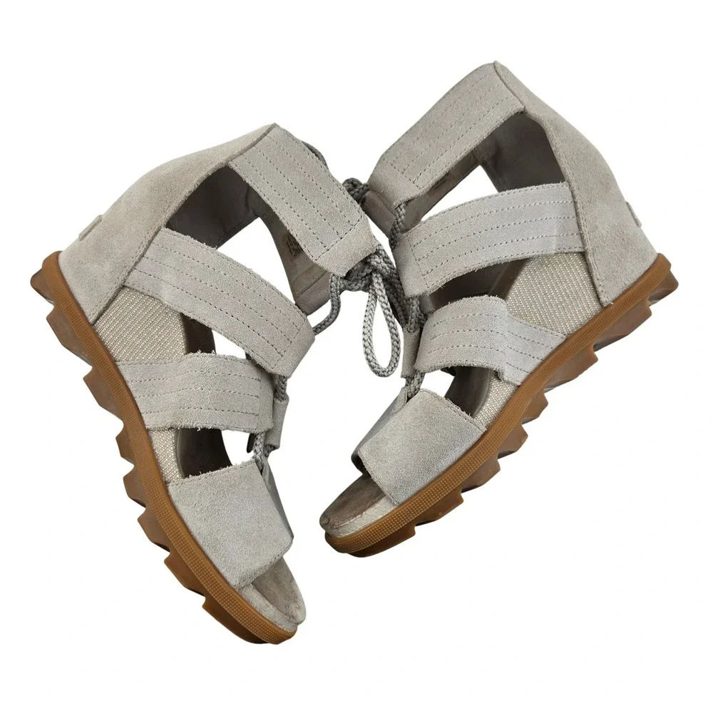 Sorel‎ Womens Joanie II Lace Wedge Sandal Grey Suede Size 8 Streetwear Edgy